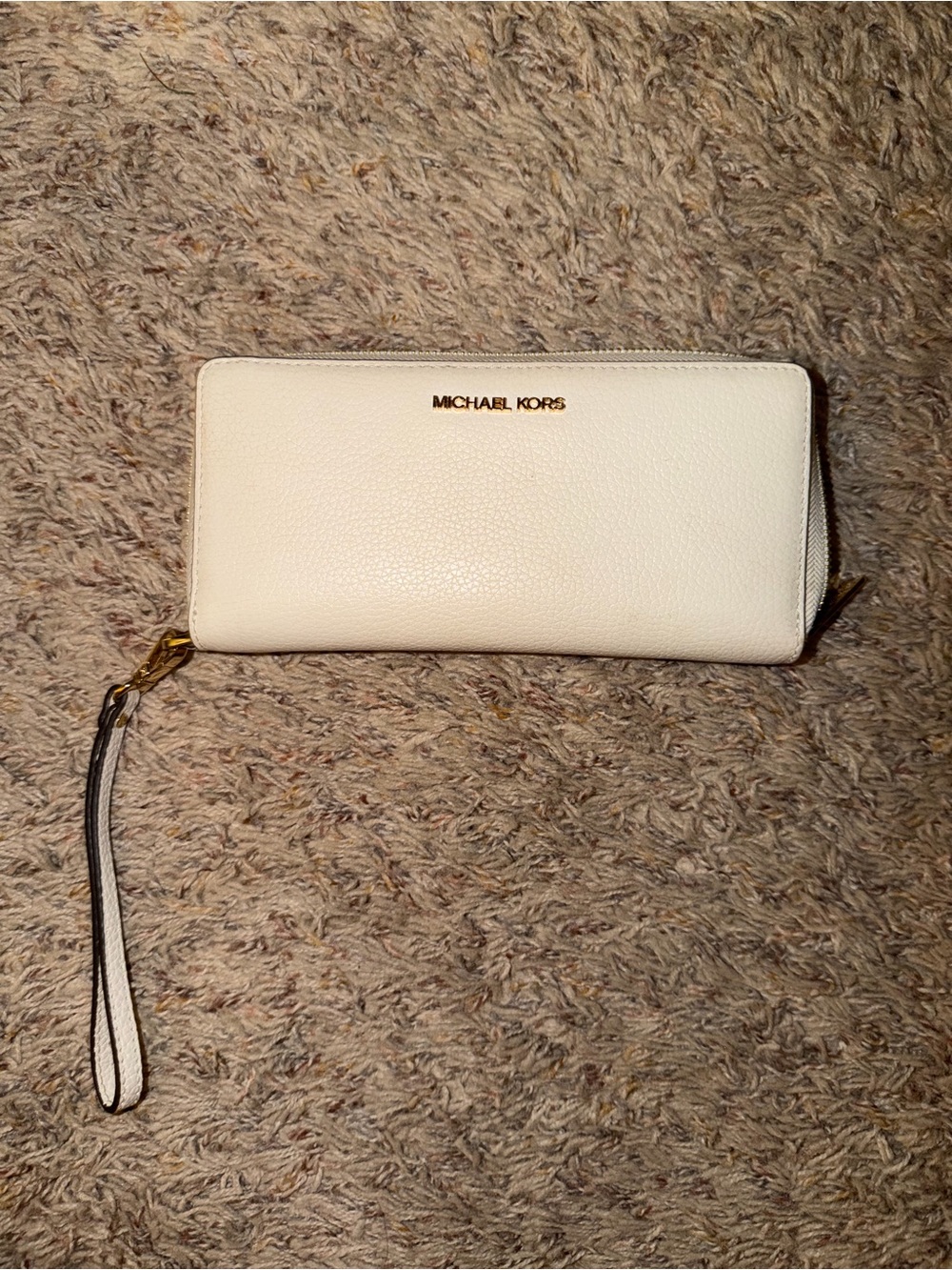 Michael Kors White Zip-Around Wristlet Wallet with Gold Logo